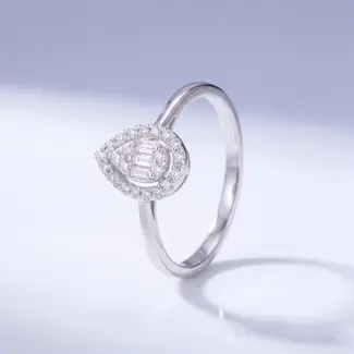Witgouden Druppel Ring met Diamant