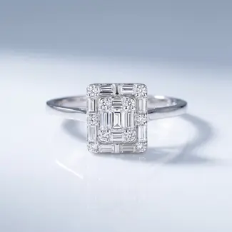 Witgouden Emerald Cut Ring met Diamant