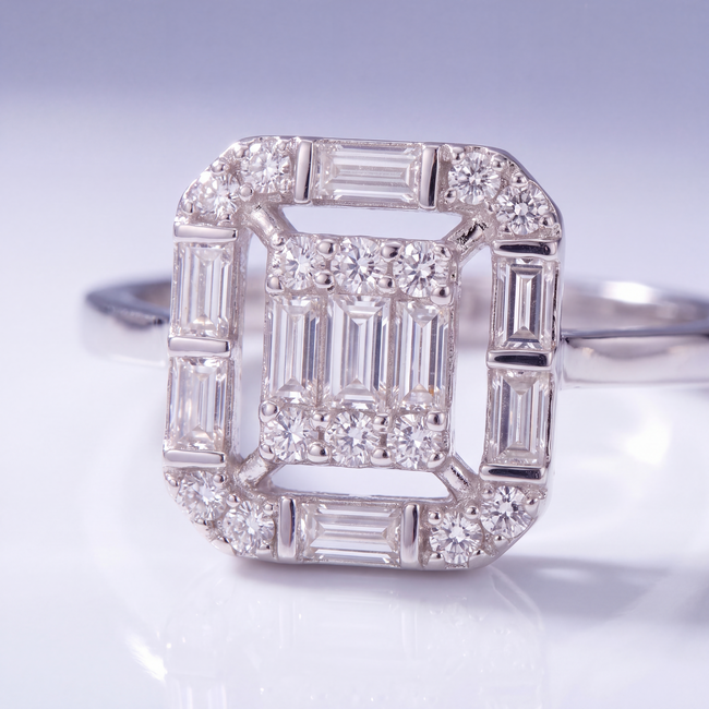 14 Karaat Witgouden Art Deco Ring Baguette Diamant