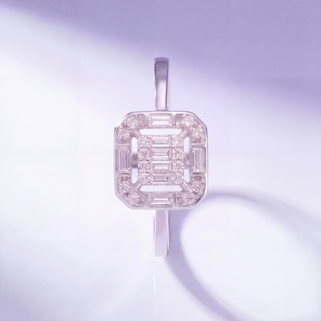14 Karaat Witgouden Art Deco Ring Baguette Diamant