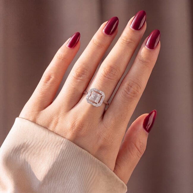 14 Karaat Witgouden Art Deco Ring Baguette Diamant