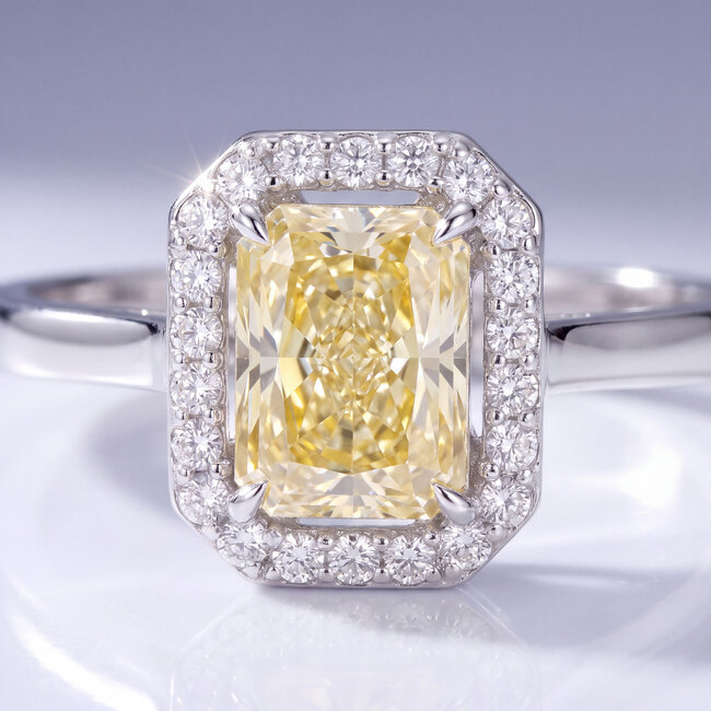 14 Karaat Witgouden Citrien Ring met Halo