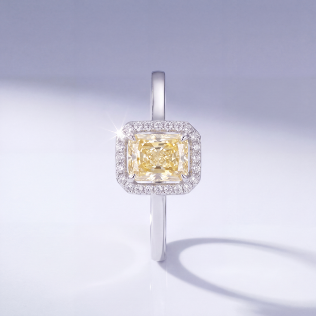 14 Karaat Witgouden Citrien Ring met Halo