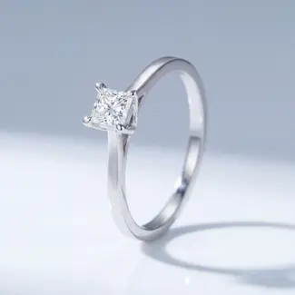 Witgouden Princess Cut Ring met Diamant