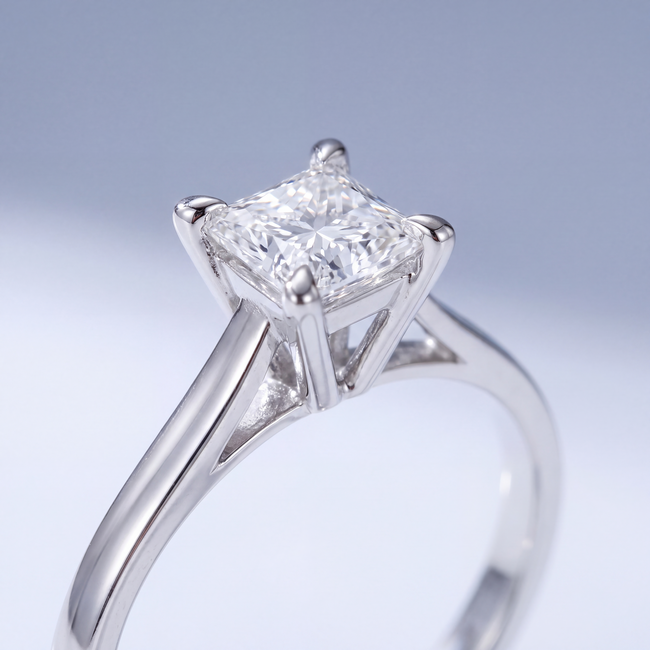 14 Karaat Witgouden Princess Cut Ring Diamant