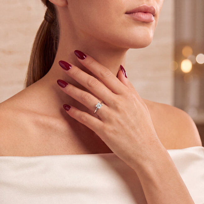 14 Karaat Witgouden Princess Cut Ring Diamant
