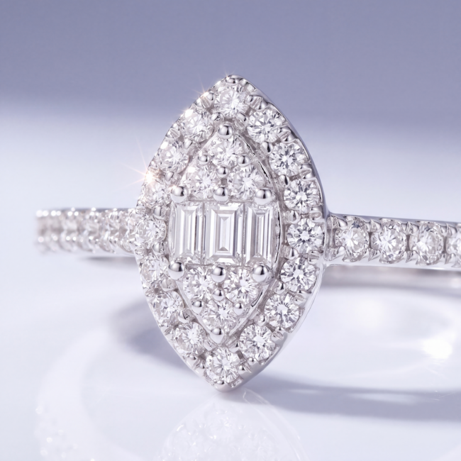 14 Karaat Witgouden Marquise Ring Diamant