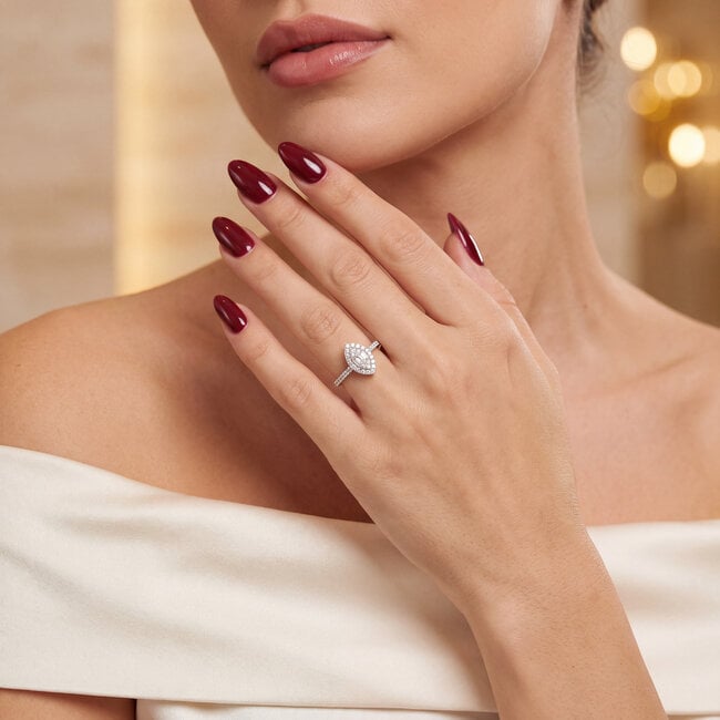 14 Karaat Witgouden Marquise Ring Diamant