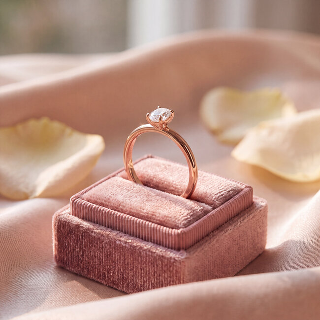 14 Karaat Rosegouden Ring met Diamant