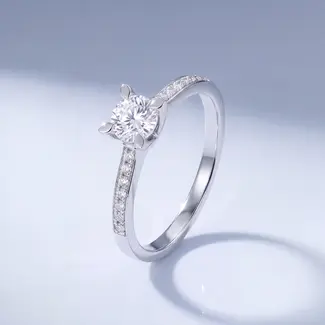Witgouden solitair ring met pavé 0,50 ct diamant