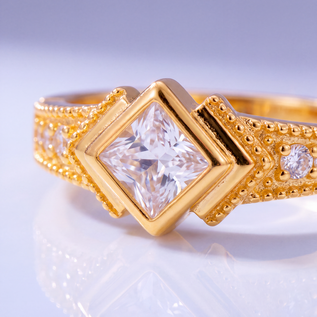 Vintage gouden ring 22 karaat met vierkante zirkonia