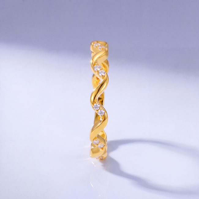 Roodgouden wave ring 22 karaat met zirkonia