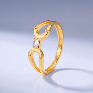 22 karaat roodgouden ring met baguette zirkonia en open lussen