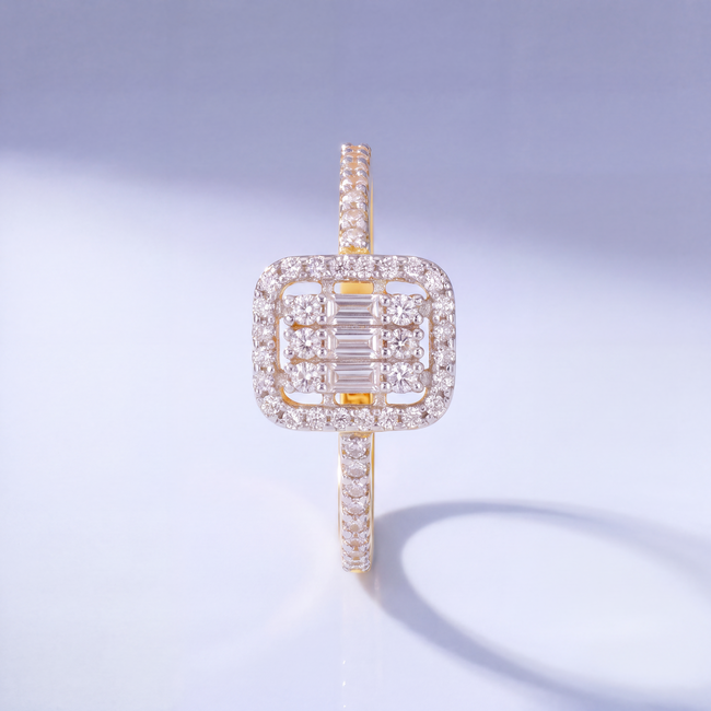 Roodgouden halo ring 22 karaat met baguette zirkonia