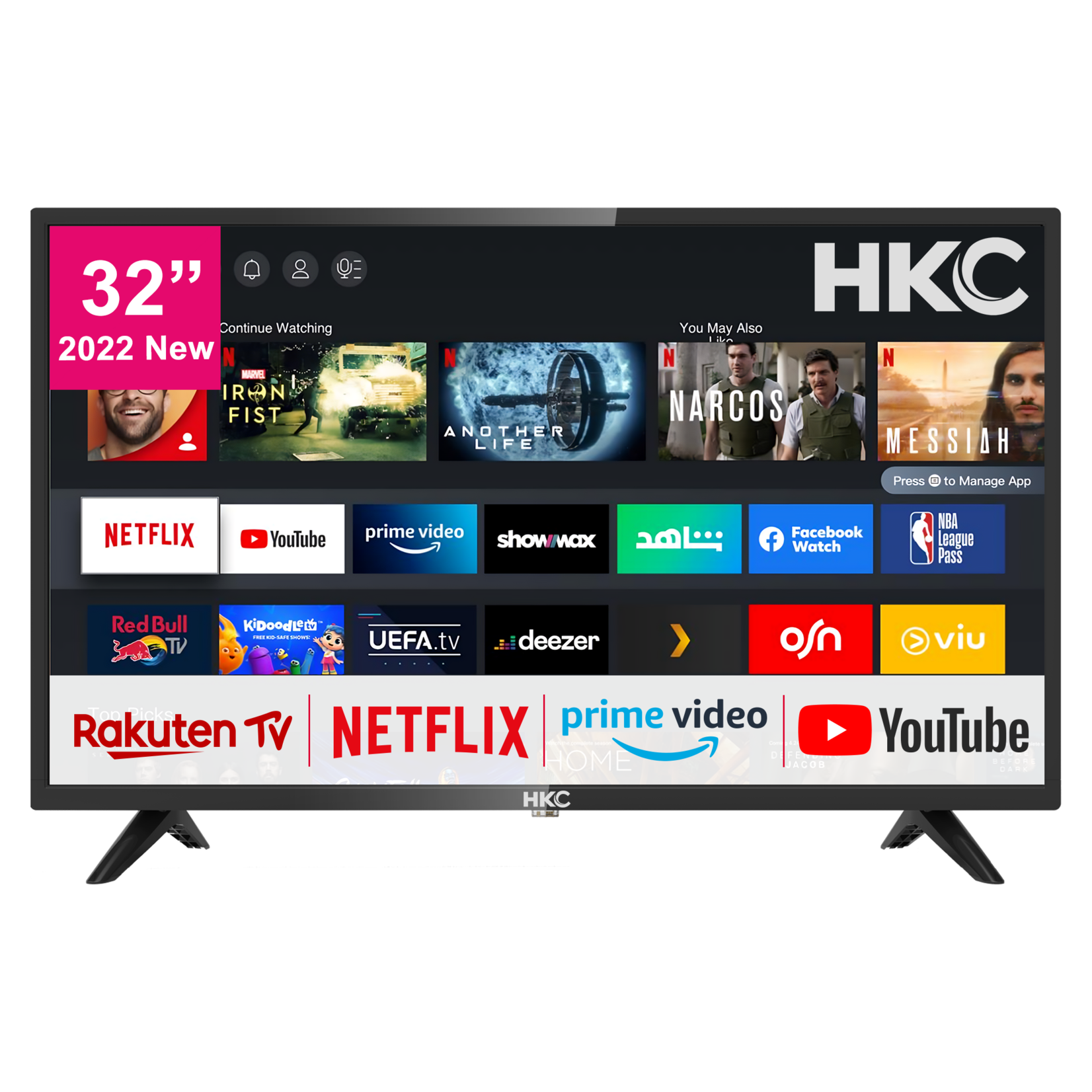 HKC HV24H1 Smart TV 24 Pouces (60 cm) Téléviseur avec Netflix, Prime Video,  Rakuten TV, DAZN, , Wifi, Triple-Tuner DVB-T2 / S2 / C, Dolby Audio  - AntteQ Group B.V.