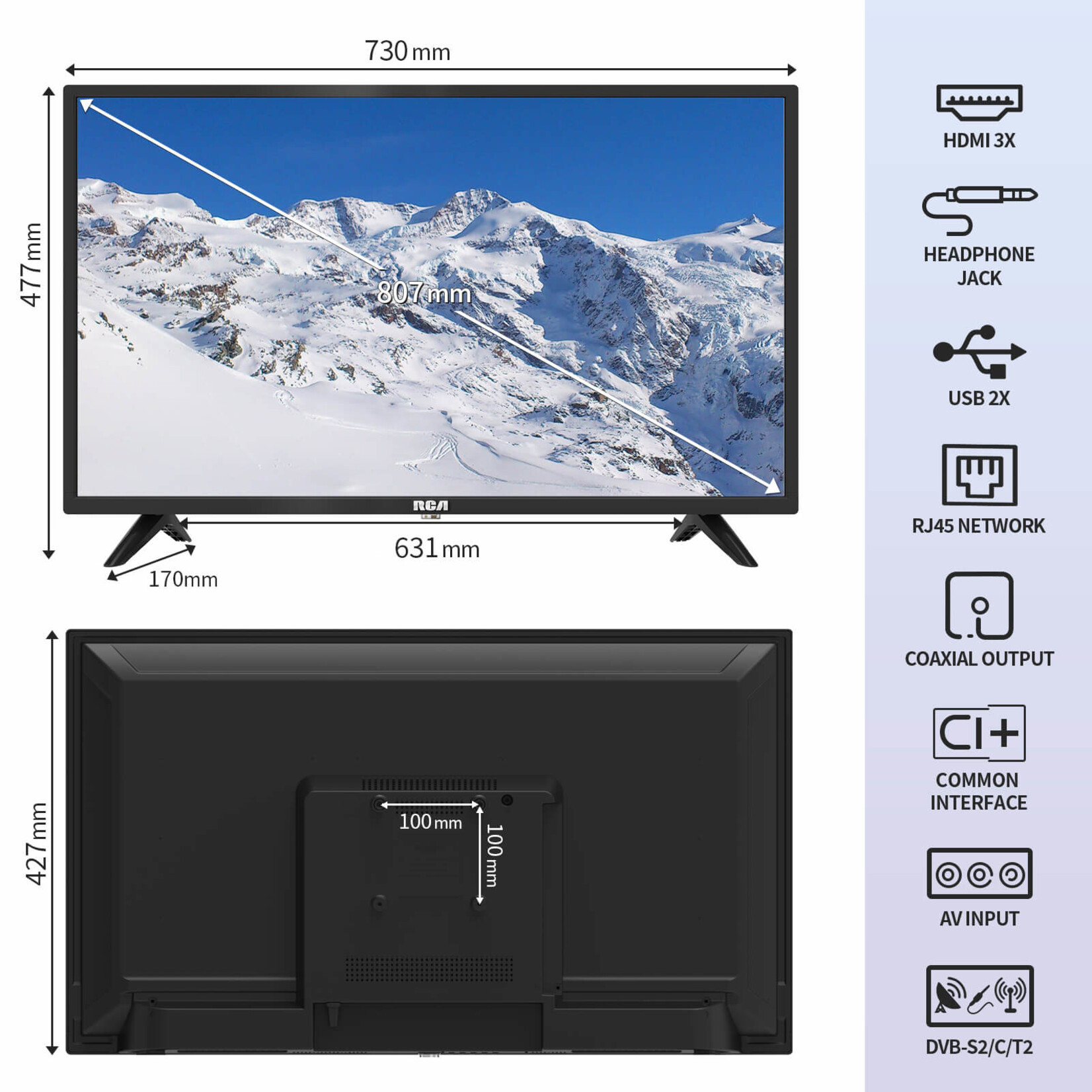 RCA RCA iRV32H3 Smart TV 32 Pouces (80 cm) Téléviseur avec Netflix, Prime Video, Rakuten TV, DAZN, Disney+, Youtube, UVM, Wifi, triple tuner DVB-T2/S2/C, Dolby Audio