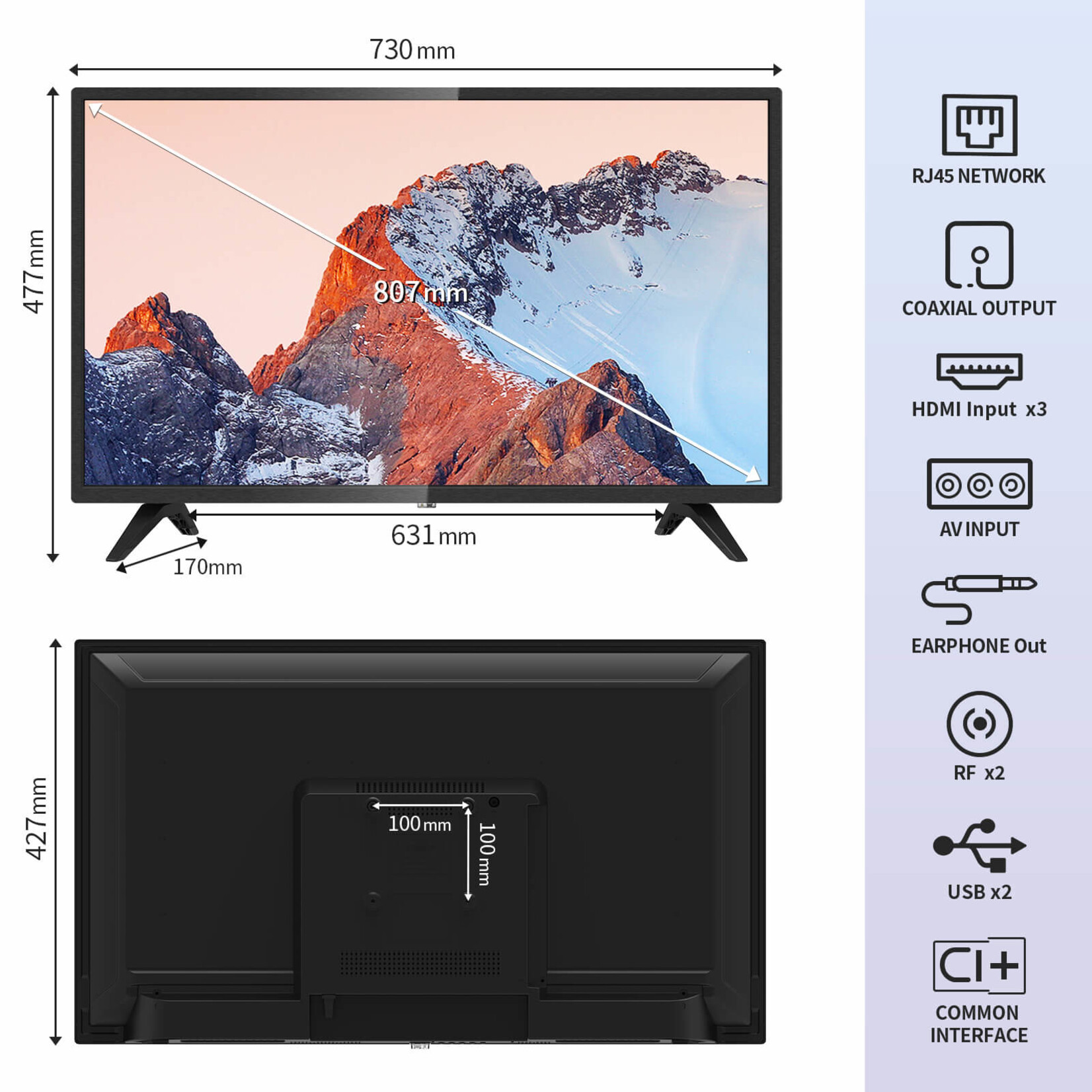 ANTTEQ ANTTEQ AV32H3 Smart TV 32 Inch (80 cm) Televisie met Netflix, Prime Video, Rakuten TV, Disney+, DAZN, Youtube, Wifi, Triple-Tuner DVB-T2 / S2 / C, Dolby Audio