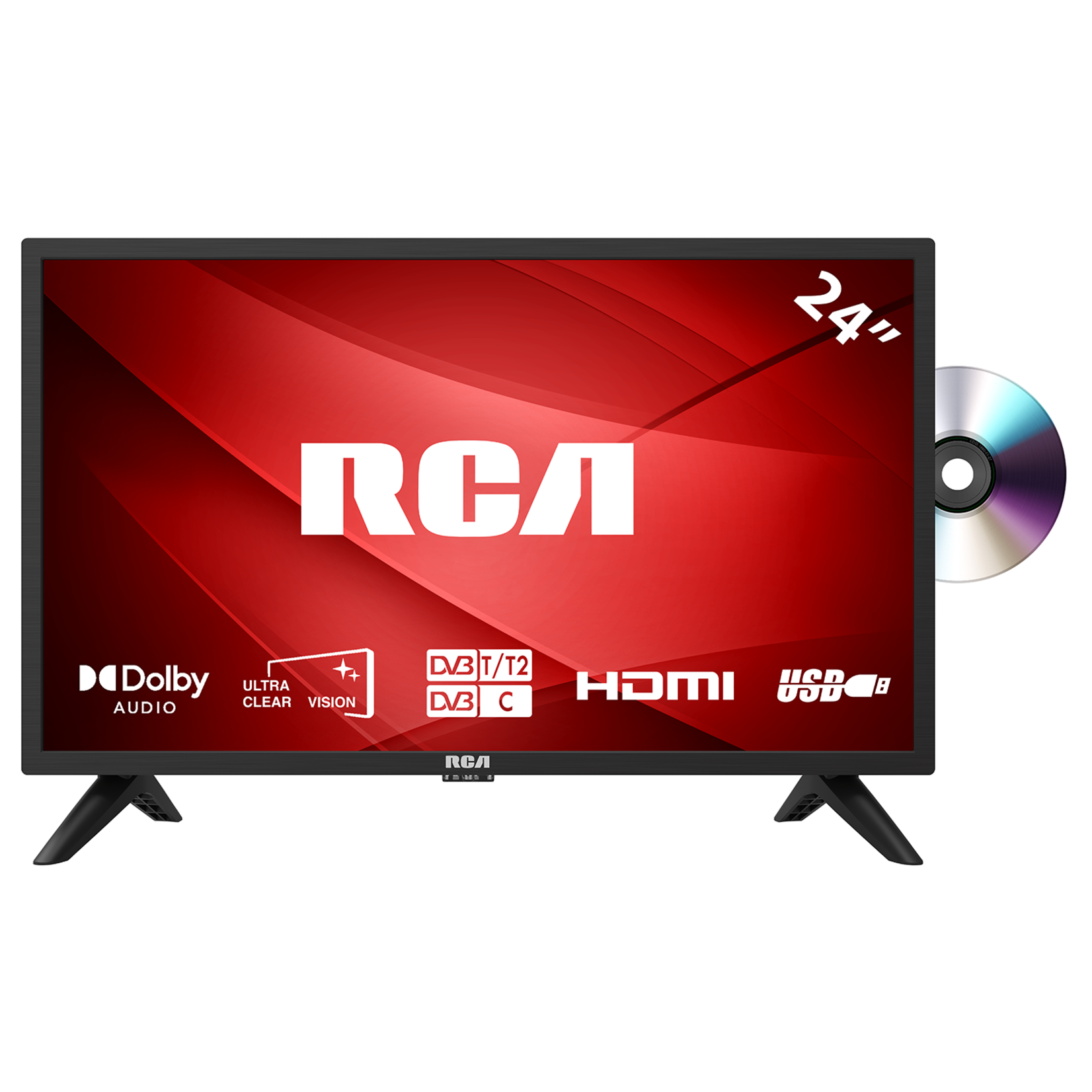 RCA RD24H1 Téléviseur LED HD 24 pouces avec lecteur de DVD, triple tuner, connexion HDMI et USB