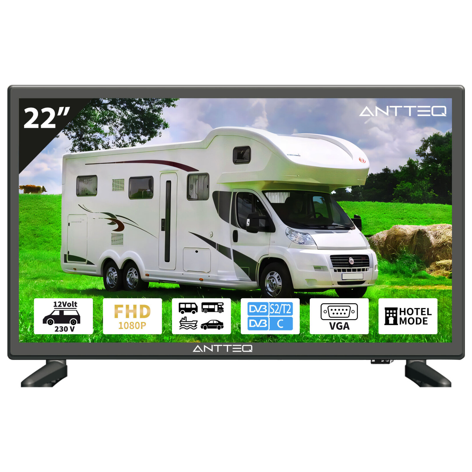 ANTTEQ ANTTEQ AE22F5C-T21 - 22 Inch Full HD TV - 12V / 230V Camping TV - non-smart - DVB-T2/S2/C - HDMI, Scart & USB
