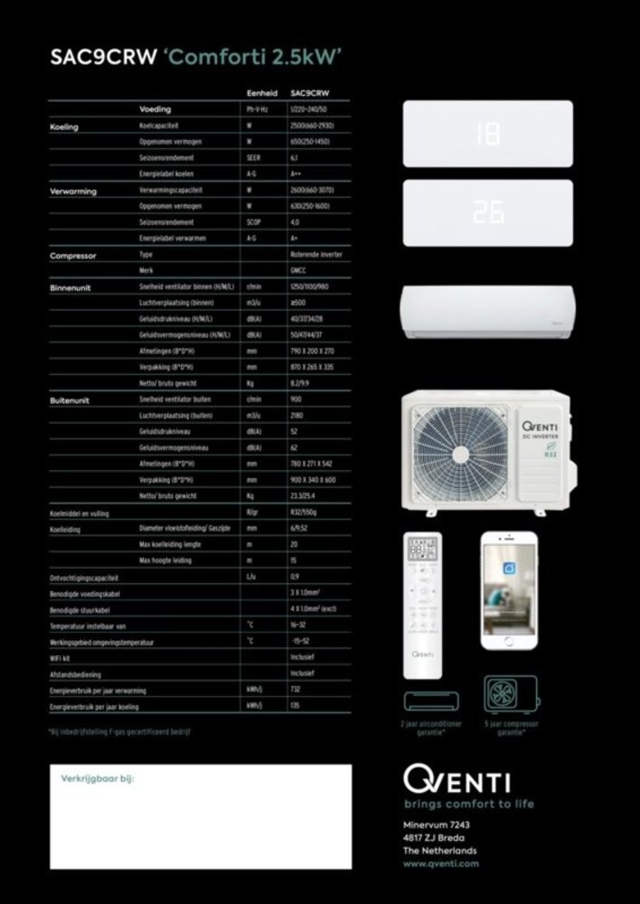 Qventi QVENTI SAC9CRW Koelen en warmtepomp model 2023 A++ Qventi QVENTI SAC9CRW Koelen en warmtepomp model 2023 A++