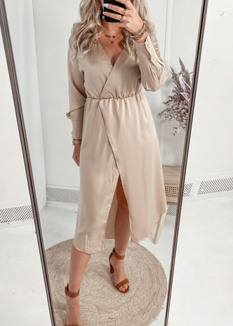 SATIN BLOUSE DRESS BEIGE SATIN BLOUSE DRESS BEIGE
