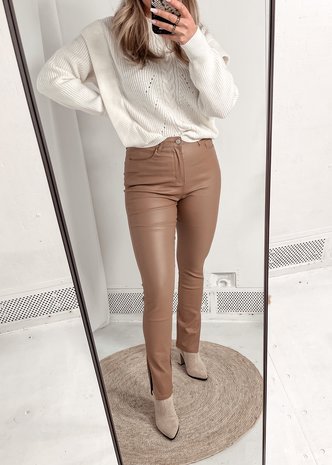 HIGH WAIST FAUX LEATHER PANTS SPLIT 