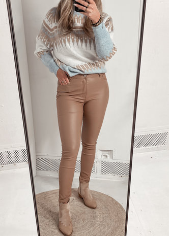 HIGH WAIST FAUX LEATHER PANTS CAMEL 