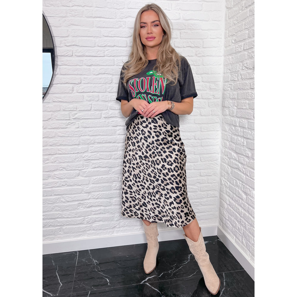 Satin Skirt Jorge Leopard Midi Skirt Realisation Par Leopard Slip