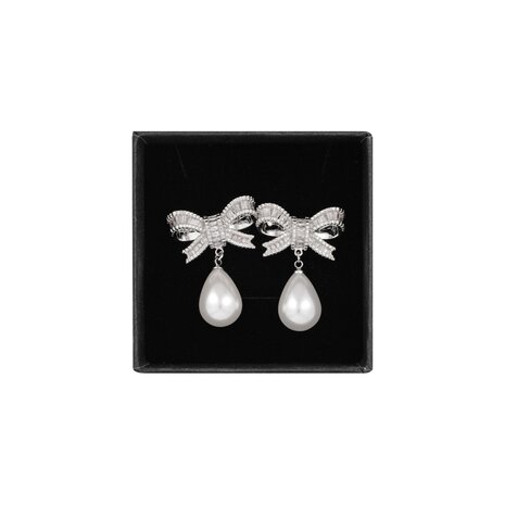 BOW PEARL EARRINGS SILVER