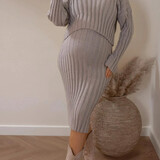 knitted v neck 2 piece ♡ taupe