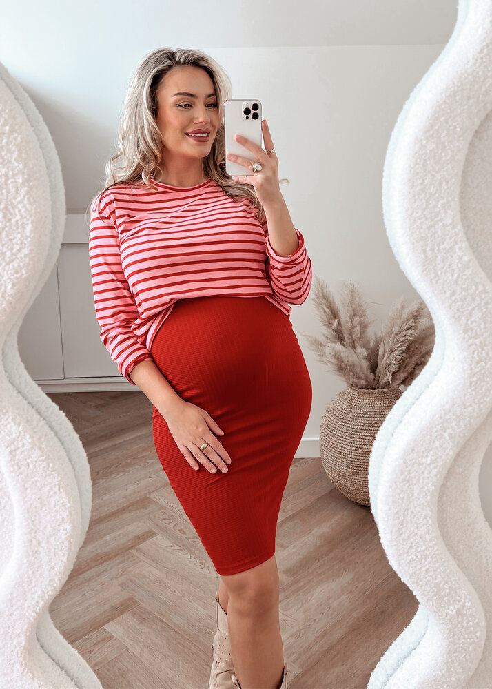 STRIPED LONGSLEEVE TEE RED PINK STRIPED LONGSLEEVE TEE RED PINK