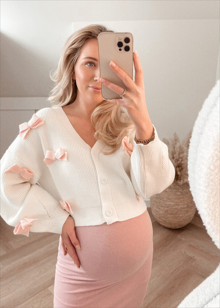 PINK BOW2 CARDIGAN WHITE PINK BOW2 CARDIGAN WHITE