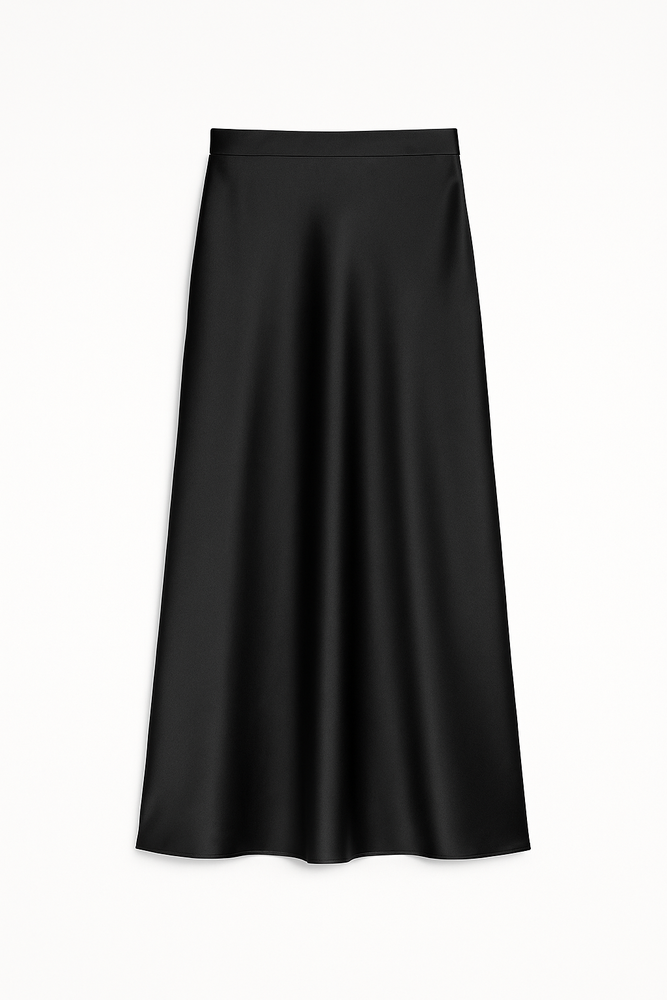 SATIN MIDI SKIRT BLACK