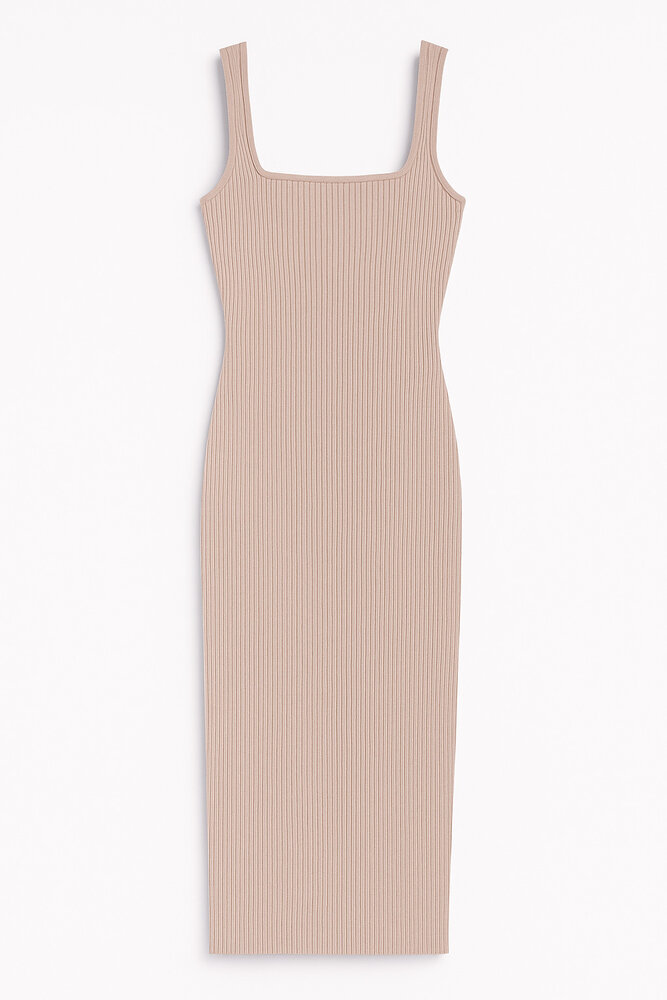 BASIC RIBBED STRETCH DRESS BEIGE