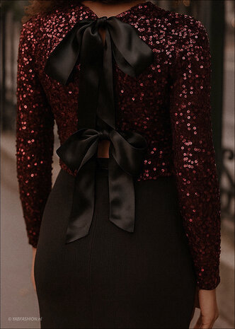SATIN BOWS PAILLETTE TOP BORDEAUX