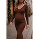VERA MAXI V NECK DRESS BROWN