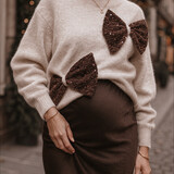 paillette bow knit ♡ beige