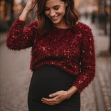 feather paillette top ♡ bordeaux