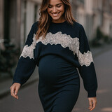 white lace sweater ♡ dark blue