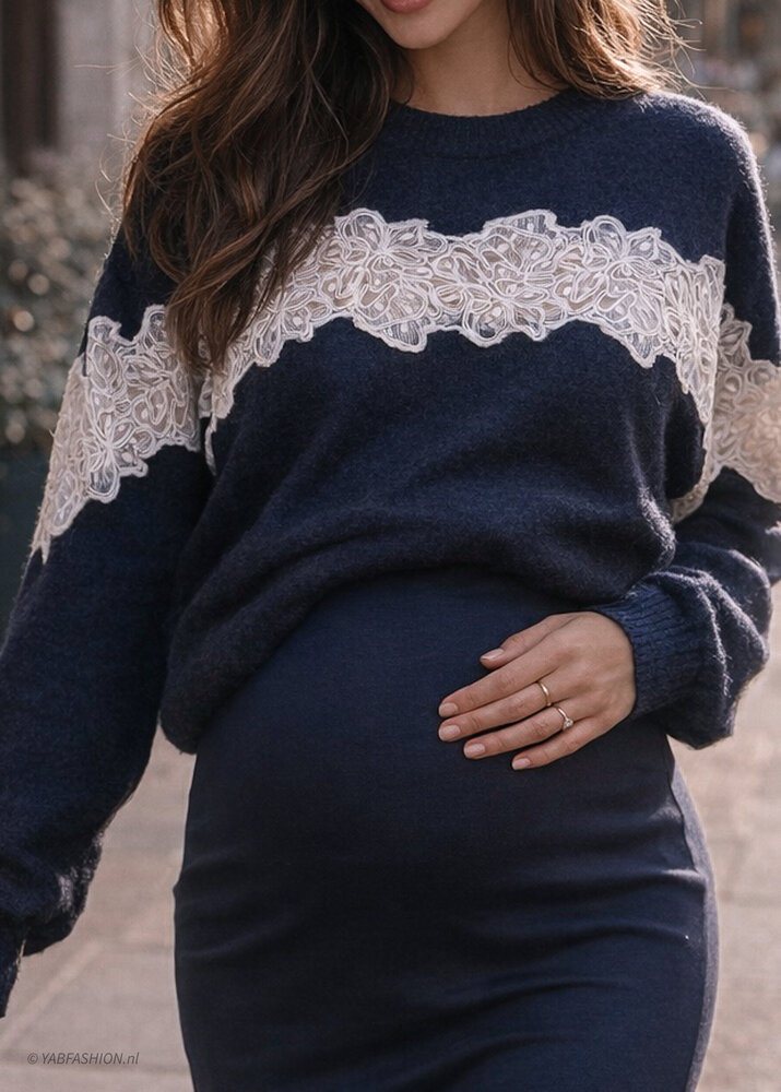 WHITE LACE SWEATER DARK BLUE