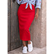RIBBED LONG PENCIL SKIRT RED