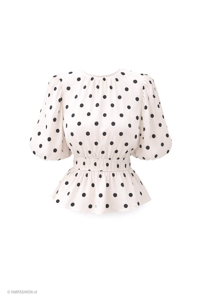 DOTTED PEPLUM TOP BLACK WHITE