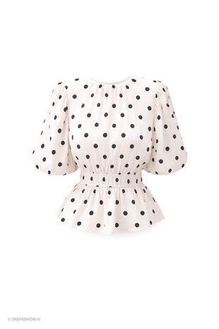 DOTTED PEPLUM TOP BLACK WHITE