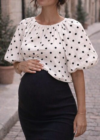 DOTTED BALLOON TOP BLACK WHITE