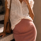 eva broderie ruffle blouse ♡ beige