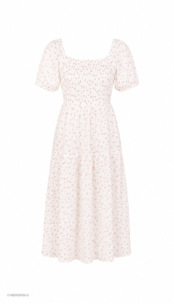 SMOCKED FLOWER DRESS WHITE