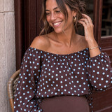 dotted off shoulder blouse ♡ brown