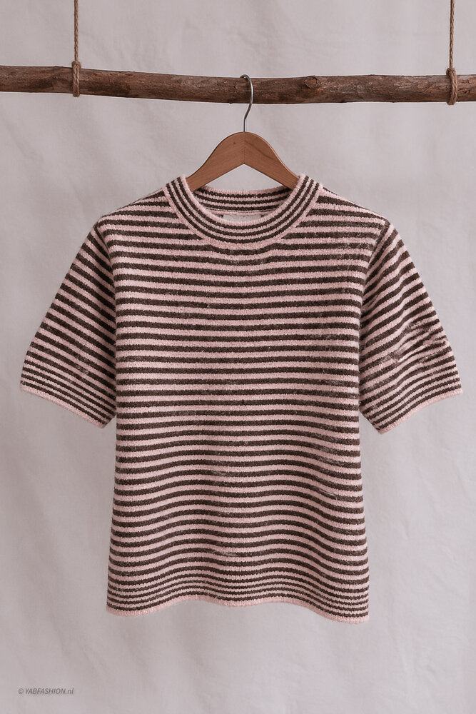SHELLY STRIPED KNIT PINK BROWN SHELLY STRIPED KNIT PINK BROWN