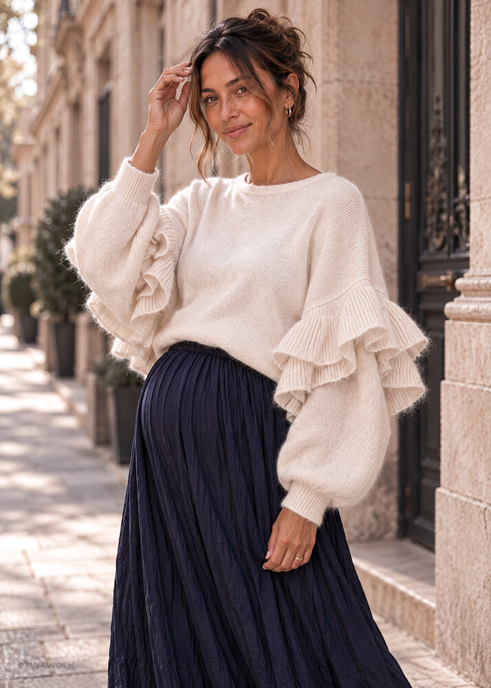 BIG RUFFLE SLEEVE KNIT BEIGE BIG RUFFLE SLEEVE KNIT BEIGE