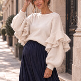 big ruffle sleeve knit ♡ beige